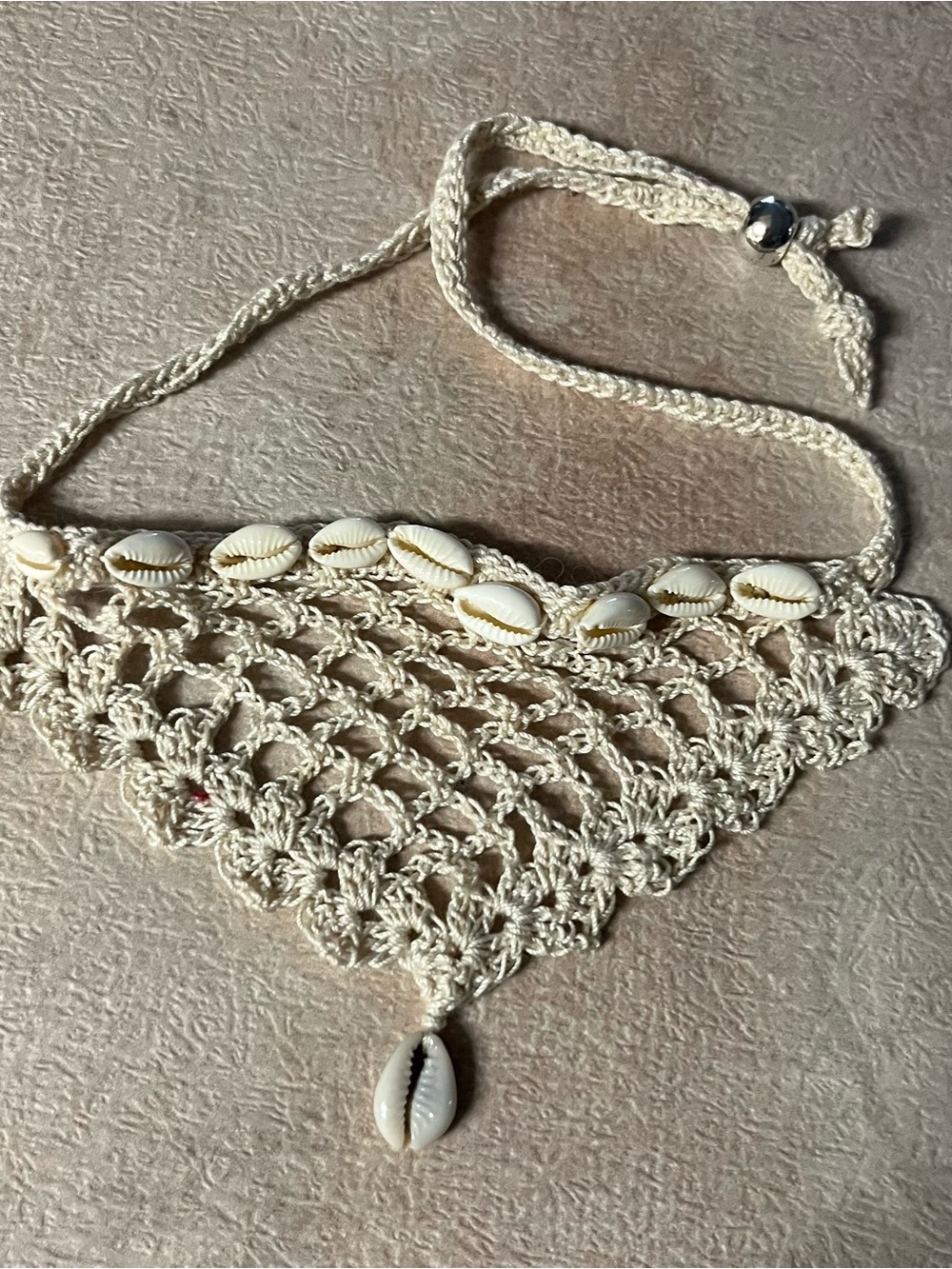 Handmade Crochet Shell Choker Necklace in Natural Cream